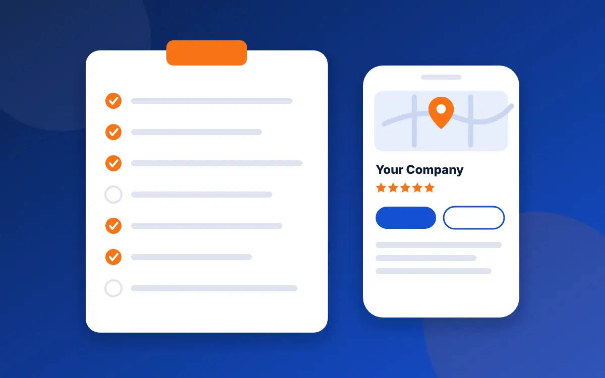 A clipboard checklist with a few items unchecked, next to a phone showing a contractor's Google Business Profile